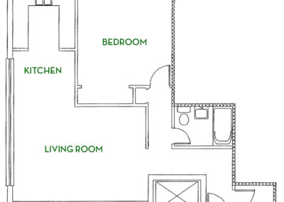 Virginia Mae 1 bed unit 101 + 201 + 301 floor plan