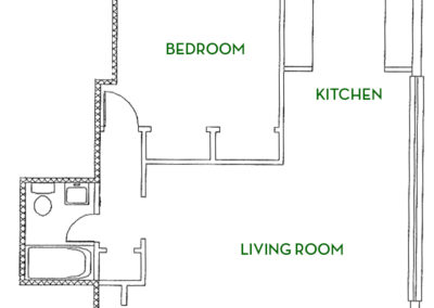 Virginia Mae 1 bed unit 107 + 207 + 307 floor plan