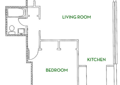 Virginia Mae 1 bed unit 108 + 208 + 308 floor plan