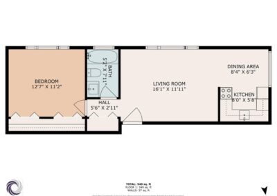 Witt-Penn 1 bed unit floor plan